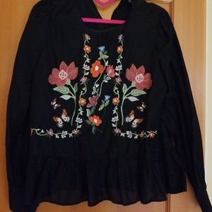 Beautiful embroidered Zara Black Blouse Size M